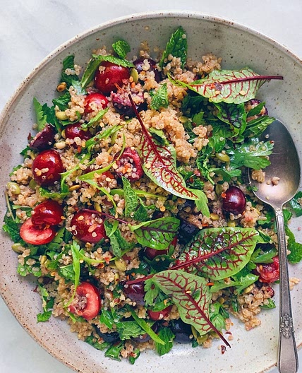 Herbed Cherry Grain Salad with Spicy Ginger-Chili Dressing - Wu Haus