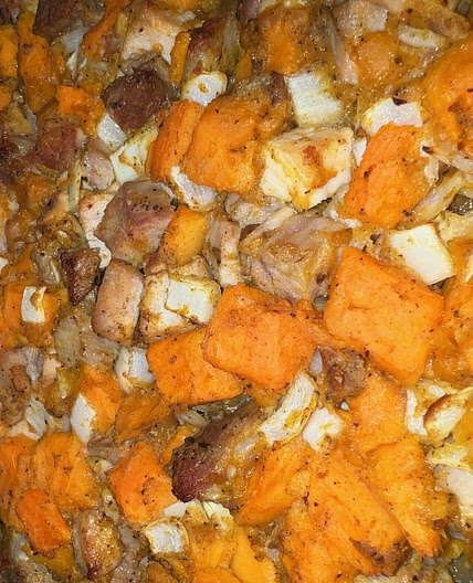 roasted pork and sweet potato hash