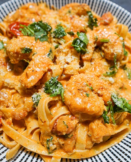 Pink sauce pasta with shrimp