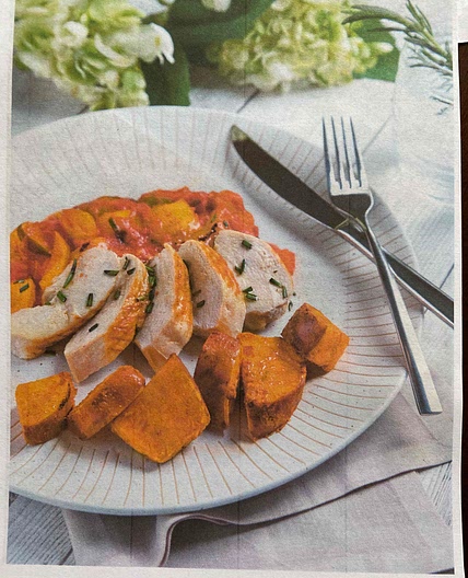 CHICKEN WITH ROASTIES AND RATATOUILLE