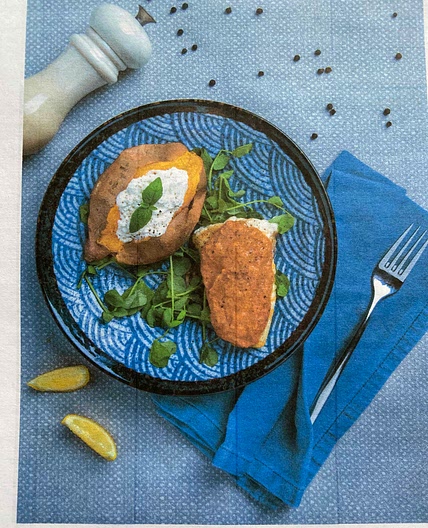 CHICKEN BREAST IN A ROASTED RED PEPPER SAUCE WITH JACKET POTATO
