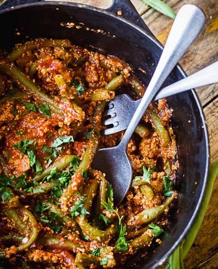 Haricot vert sauce tomate tofu