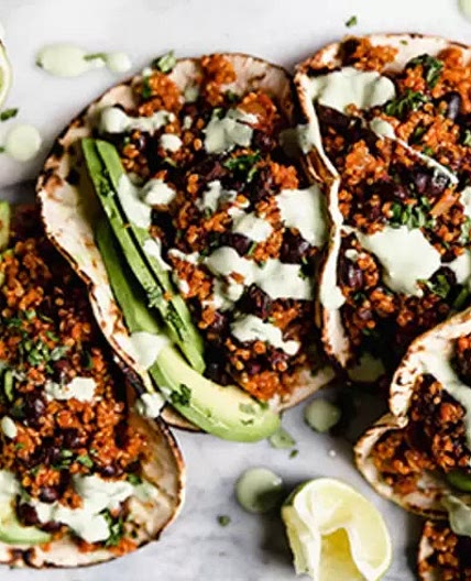 Quinoa and Black Bean Tacos with Cilantro Lime Crema