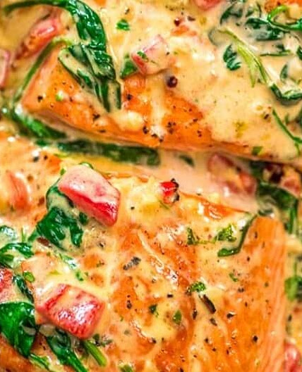 Salmon in Creamy Roasted Pepper Sauce