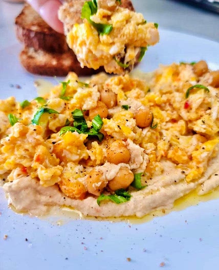Eggs and cheese with hummus