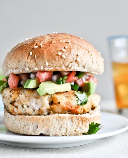 Tilapia Burgers with Watermelon Salsa + Avocado