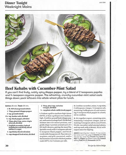 Beef Kebabs with Cucumber-Mint Salad