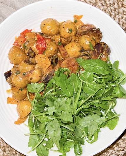 Chorizo & potato traybake