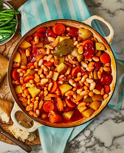 One pot chorizo cassoulet with crusty ciabatta