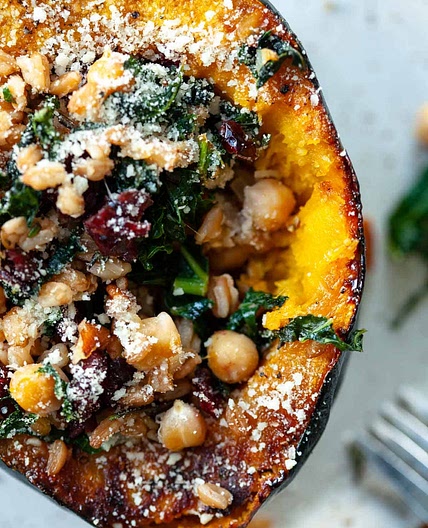 Vegetarian Stuffed Acorn Squash with Kale