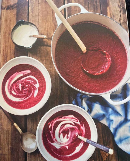 Red velvet roasted garlic beet soup 
