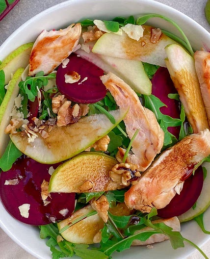 Chicken, pear and parmesan salad