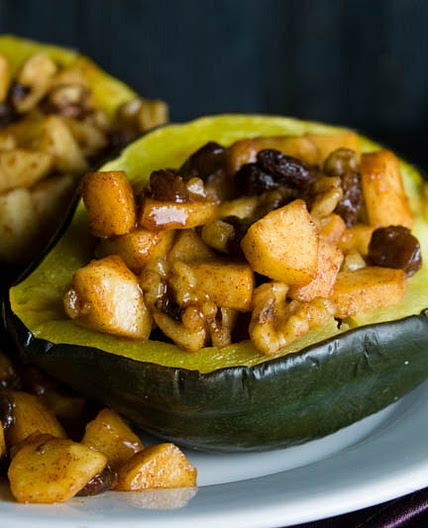Stuffed Roasted Acorn Squash with Walnuts, Apples and Raisins