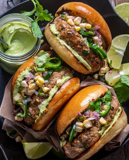 Honey Jalapeño Turkey Burgers with Avocado Crema