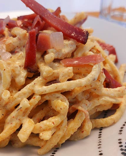 Spätzle - Saffron cream and speck