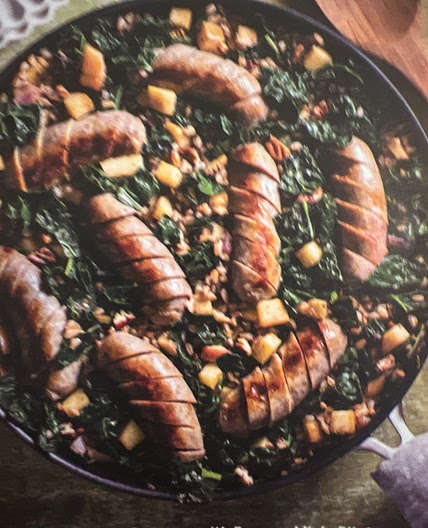 Italian Sausages with Farro and Kale Pilaf