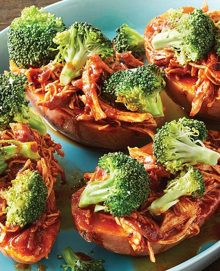 Pulled Barbecue Chicken with Sweet Potatoes & Broccoli