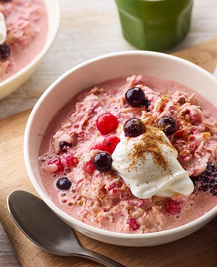 Apple, pear and berry bircher
