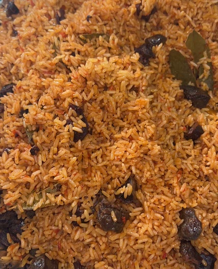 Baked Nigerian Jollof Rice with Chicken liver and gizzard