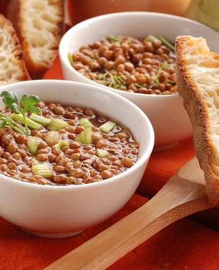 Traditional German lentil and bacon soup (stew)