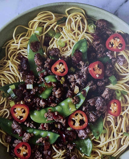 Sticky Ginger Beef with Sesame Noodles