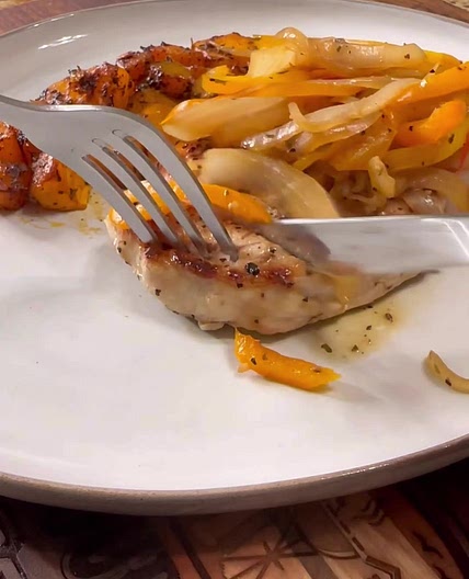 Pork Chops with Sweet &Hot Peppers & Chili Roasted Butternut Squash