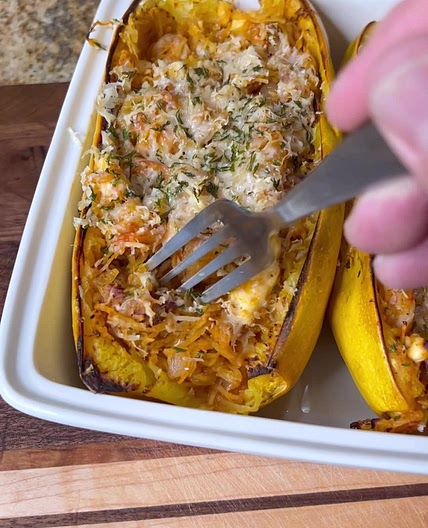 Shrimp and Tasso Stuffed Spaghetti Squash
