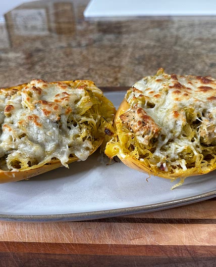Spaghetti Squash with Chicken and Pesto