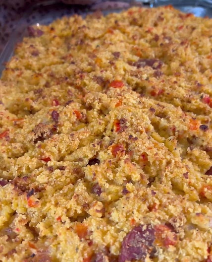 Cornbread Dressing with Crawfish and Andouille