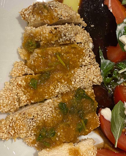 Chicken with sesame seed crust