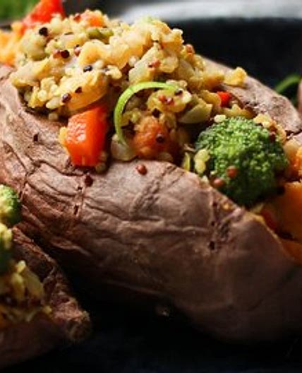 Quinoa & Red Lentil Stuffed Sweet Potatoes