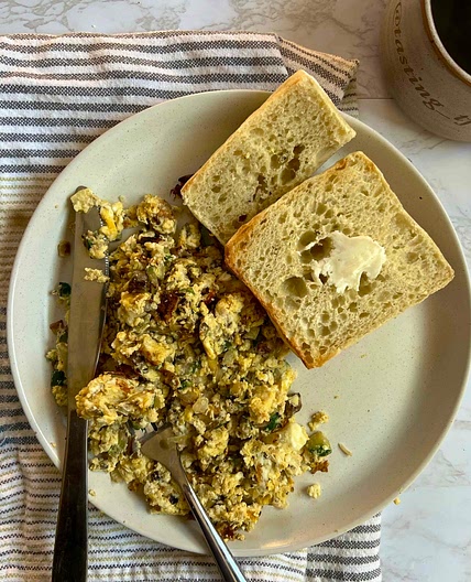 Zucchini, Feta, & Mushroom Scramble