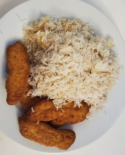 Rice and chicken strips