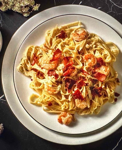 Creamy king prawn and chive tagliatelle 