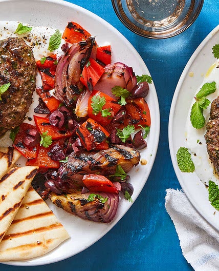 Grilled Mediterranean Beef Patties & Veggies