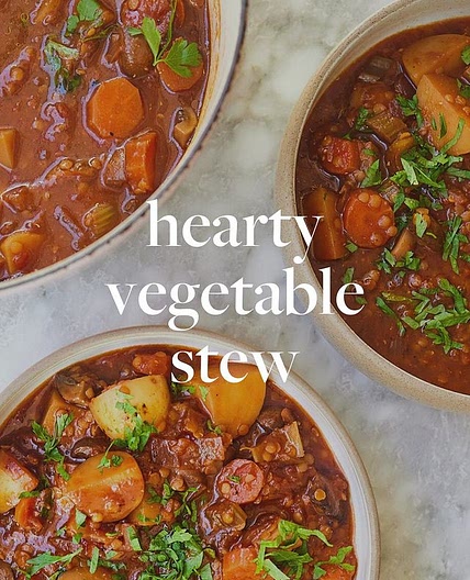 Follow us for delicious, plant-based recipes 🌱 Here’s a hearty veggie stew for you, packed with goodness and super easy to make. You’ll need - 1 tablespoon olive oil -1 onion, chopped into 3cm / 1″ chunks -2 sticks of celery, sliced into 2cm / ¾″ chunks -