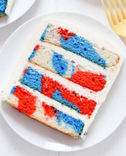Red, White and Blue Marble Layer Cake