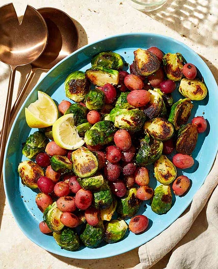 Roasted Brussels Sprouts with Grapes