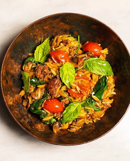 Beef, Basil, and Orzo Skillet
