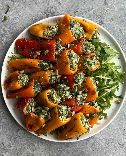 Whipped Spinach, Ricotta and Feta Stuffed Pepper Bites