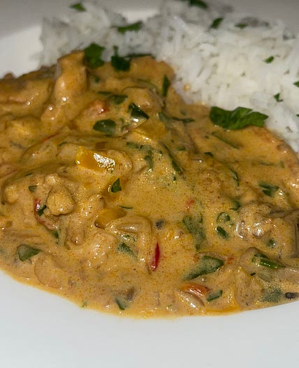 Chicken with Mushrooms and Peppers in a Creme Fraiche Sauce.