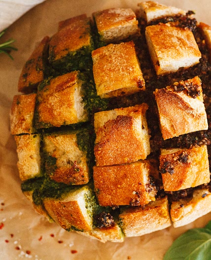 Pesto Stuffed Garlic Bread