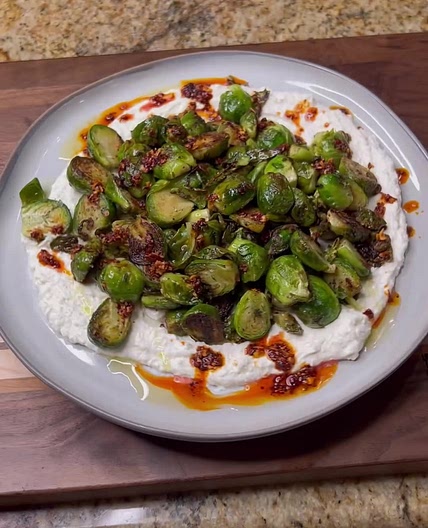 Brussel Sprouts with Whipped Feta and Chili Oil