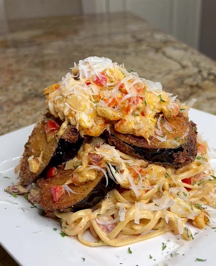 Eggplant Napoleon with Crawfish Cream