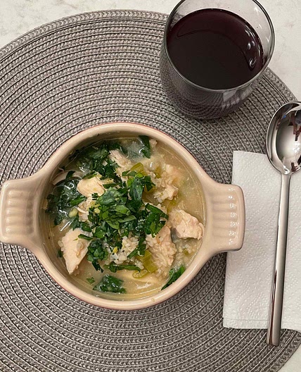 Chicken and Rice Soup With Celery, Parsley and Lemon