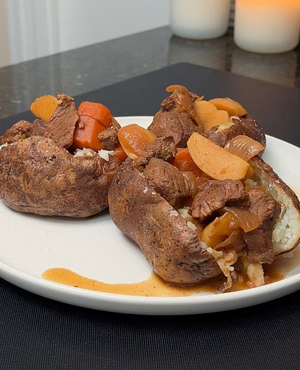 Loaded Beef Stew Baked Potato