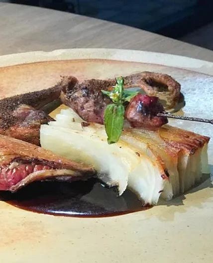 Pigeonneau rôti et pressé de légumes racines (Florent Ladeyn)