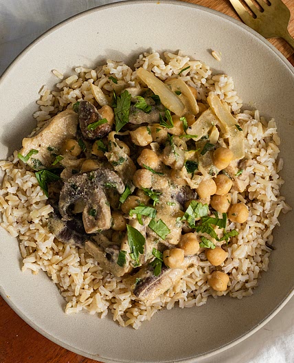 Vegan Mushroom and Chickpea Stroganoff