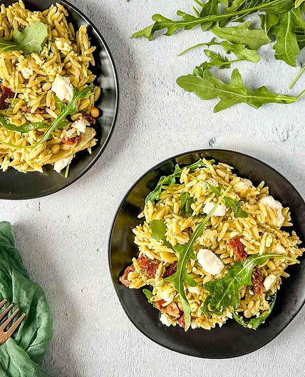 Orzo Pesto Salad with Feta and Tomatoes