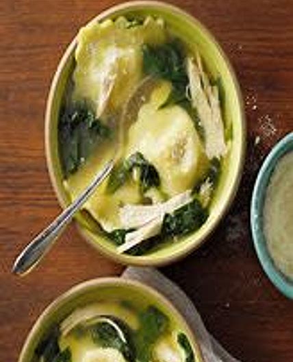 Chicken Ravioli and Spinach Soup